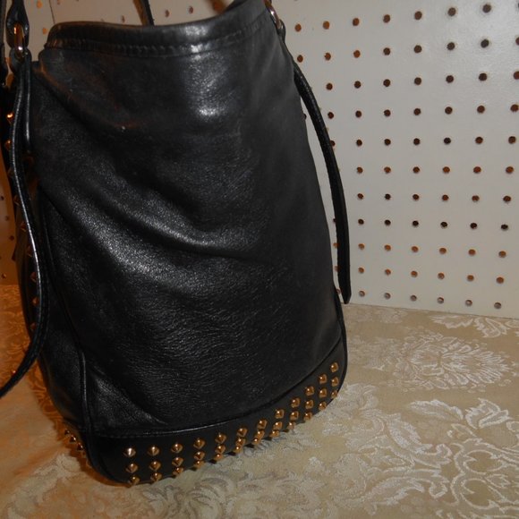 BURBERRY BRASS STUDDED BLK LEATHER SATCHEL HANDBAG - Picture 5 of 8